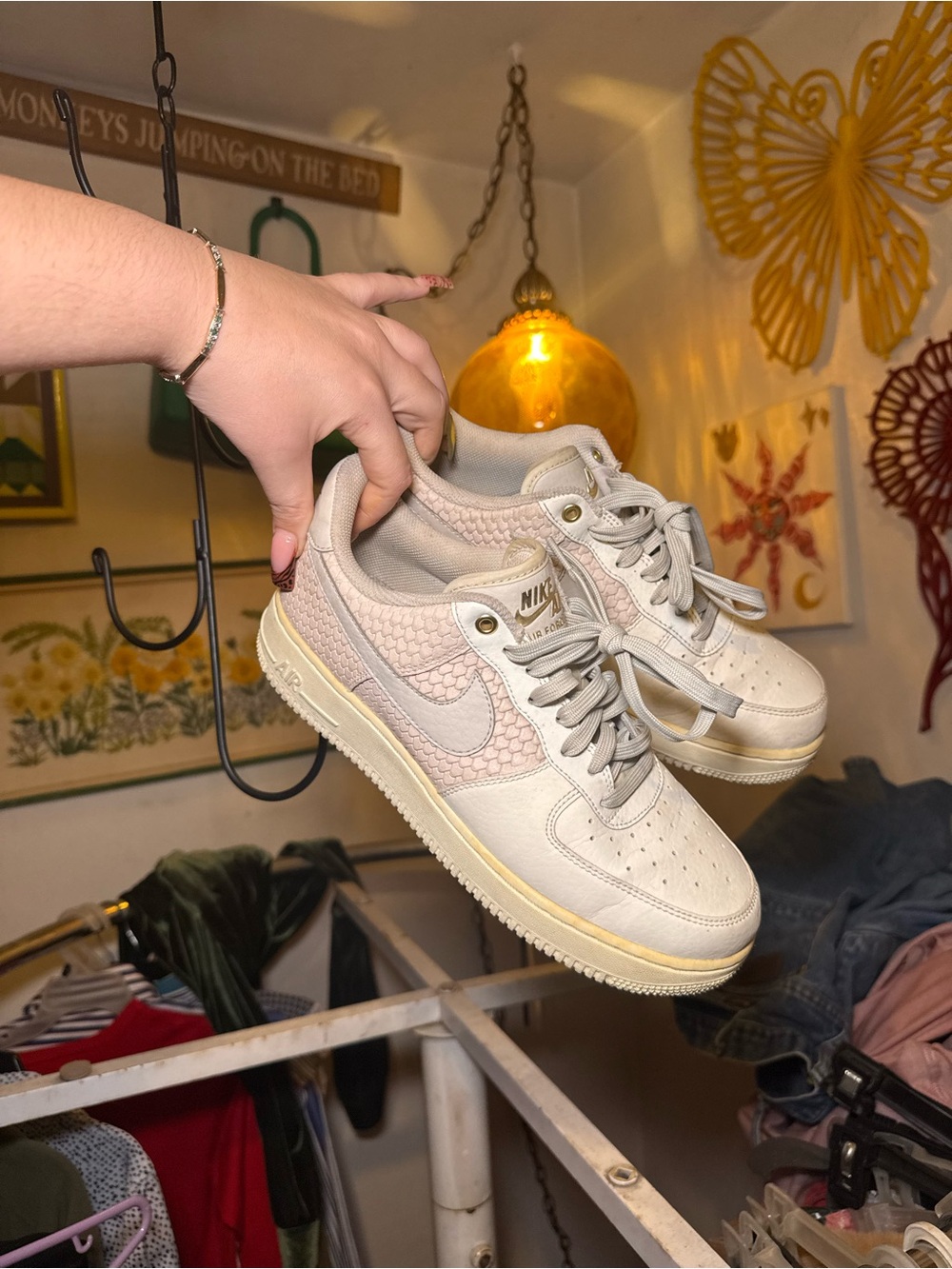 Nike Women’s Cream and Pink Low-Top Air Force 1 Sneakers